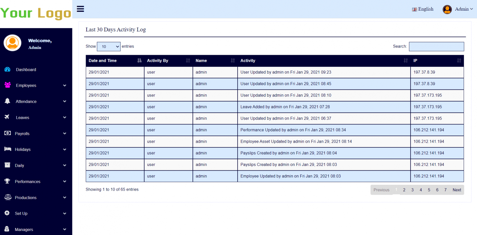 Employee Activity Log Management Software System
